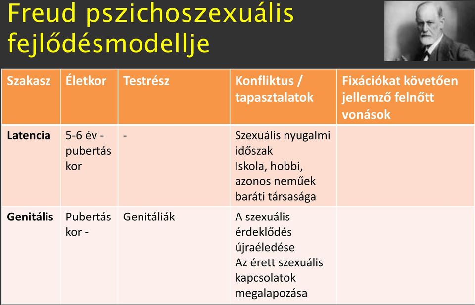 nyugalmi időszak Iskola, hobbi, azonos neműek baráti társasága Genitáliák A szexuális