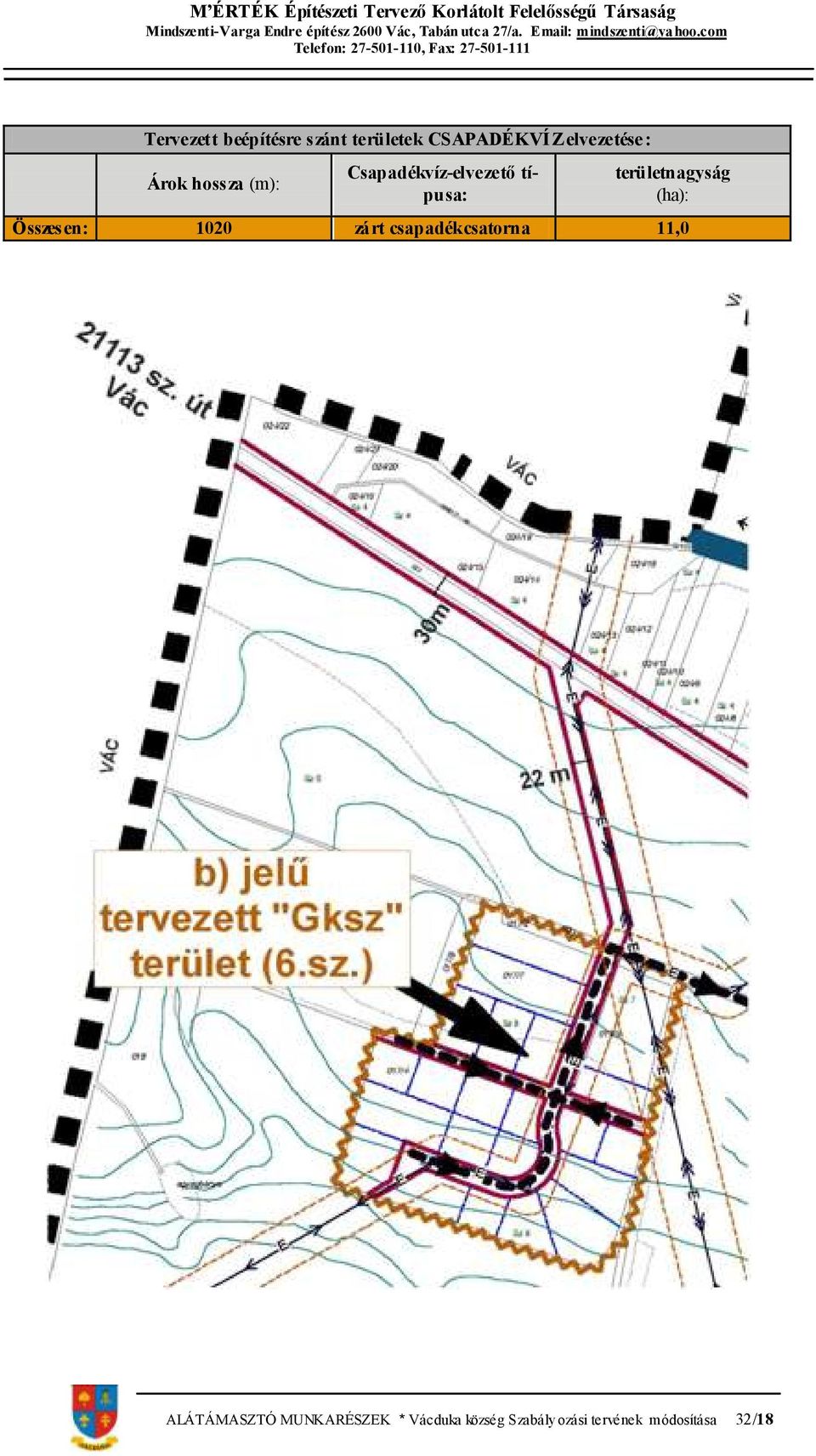 (ha): Összesen: 1020 zárt csapadékcsatorna 11,0 ALÁTÁMASZTÓ