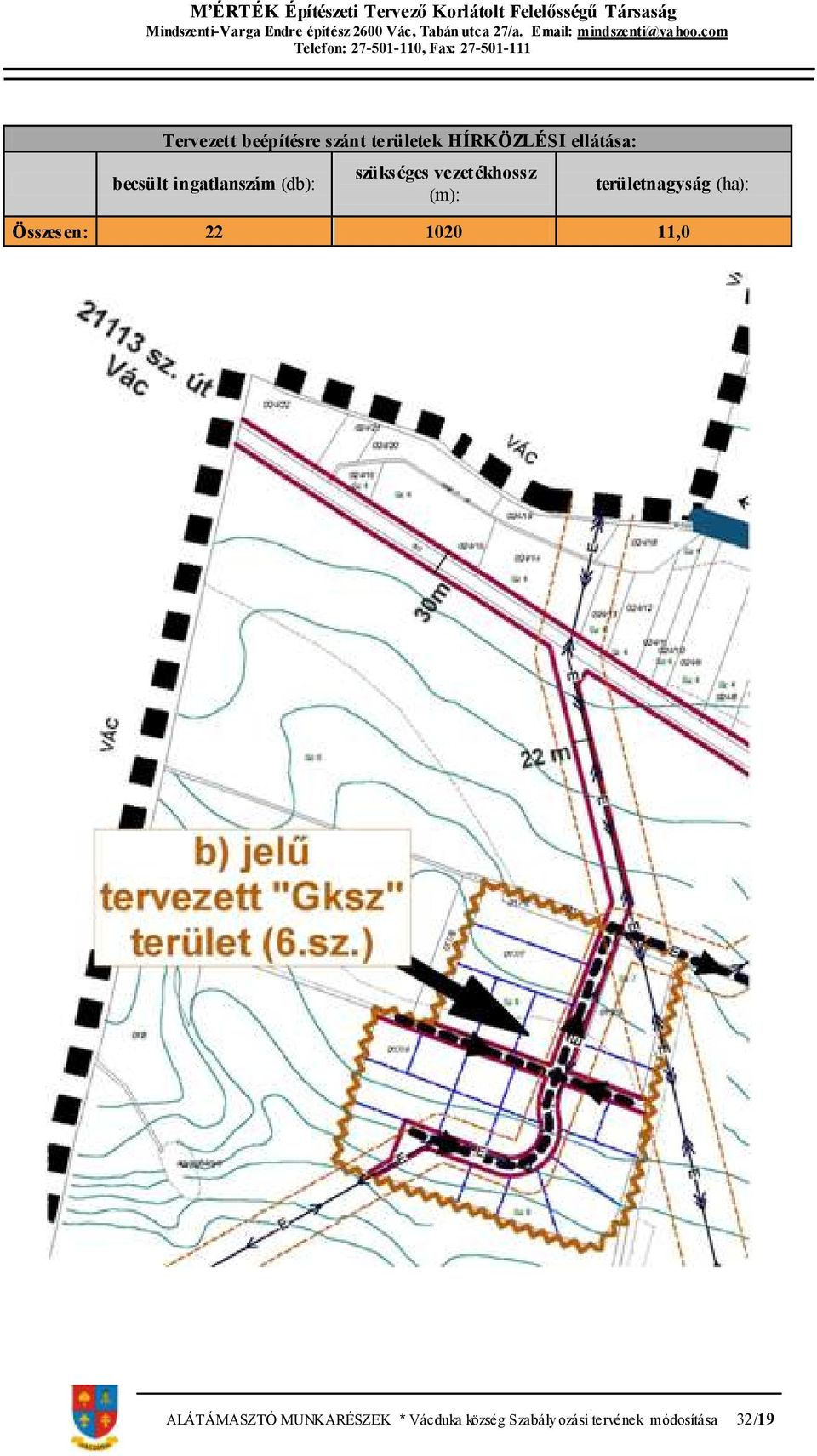 területnagyság (ha): Összesen: 22 1020 11,0 ALÁTÁMASZTÓ