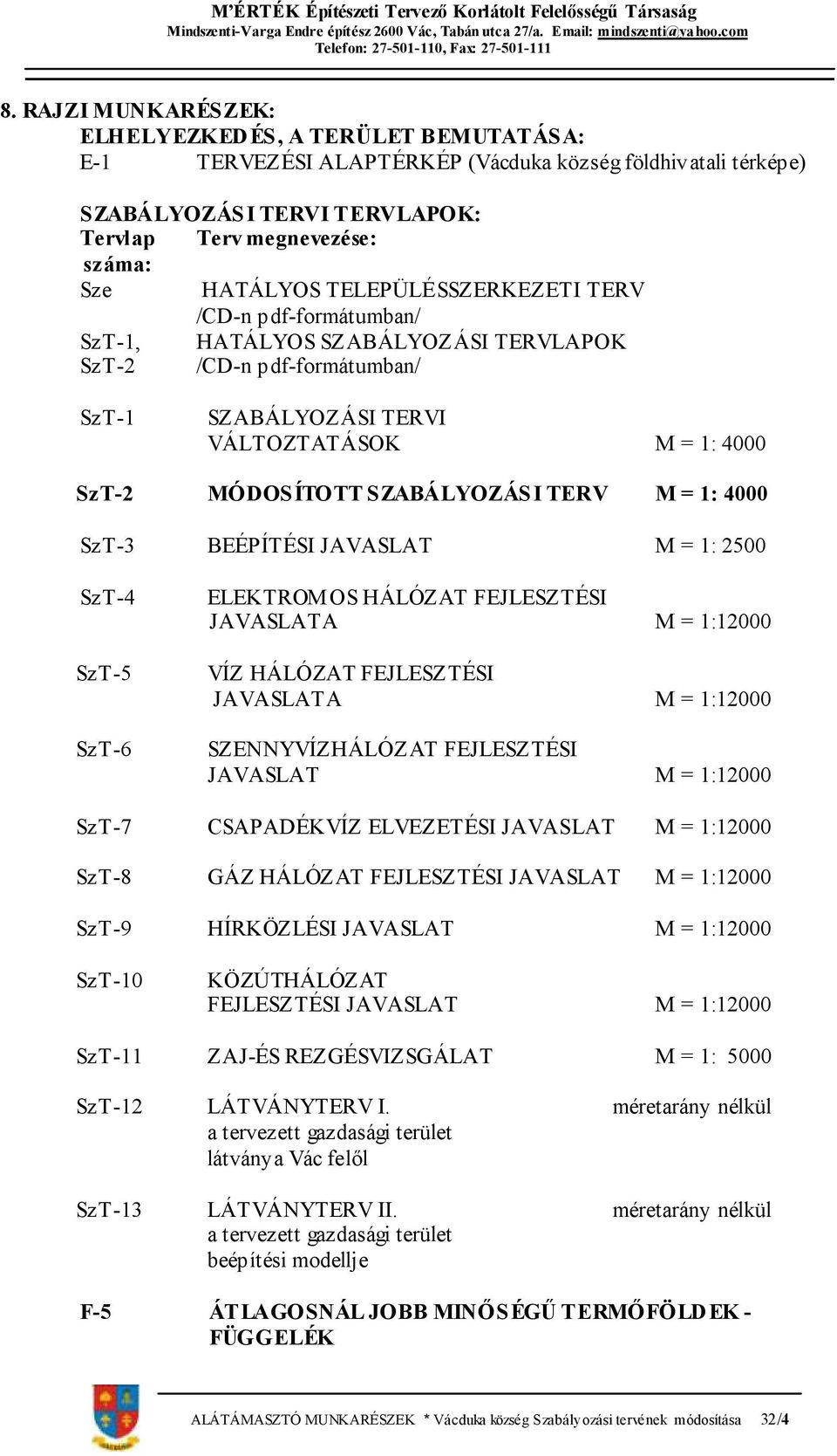 TERV M = 1: 4000 SzT-3 BEÉPÍTÉSI JAVASLAT M = 1: 2500 SzT-4 SzT-5 SzT-6 ELEKTROMOS HÁLÓZAT FEJLESZTÉSI JAVASLATA M = 1:12000 VÍZ HÁLÓZAT FEJLESZTÉSI JAVASLATA M = 1:12000 SZENNYVÍZHÁLÓZAT FEJLESZTÉSI