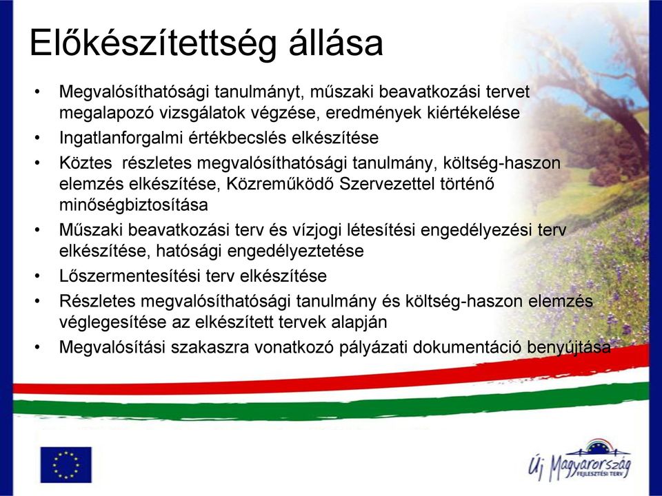 minőségbiztosítása Műszaki beavatkozási terv és vízjogi létesítési engedélyezési terv elkészítése, hatósági engedélyeztetése Lőszermentesítési terv