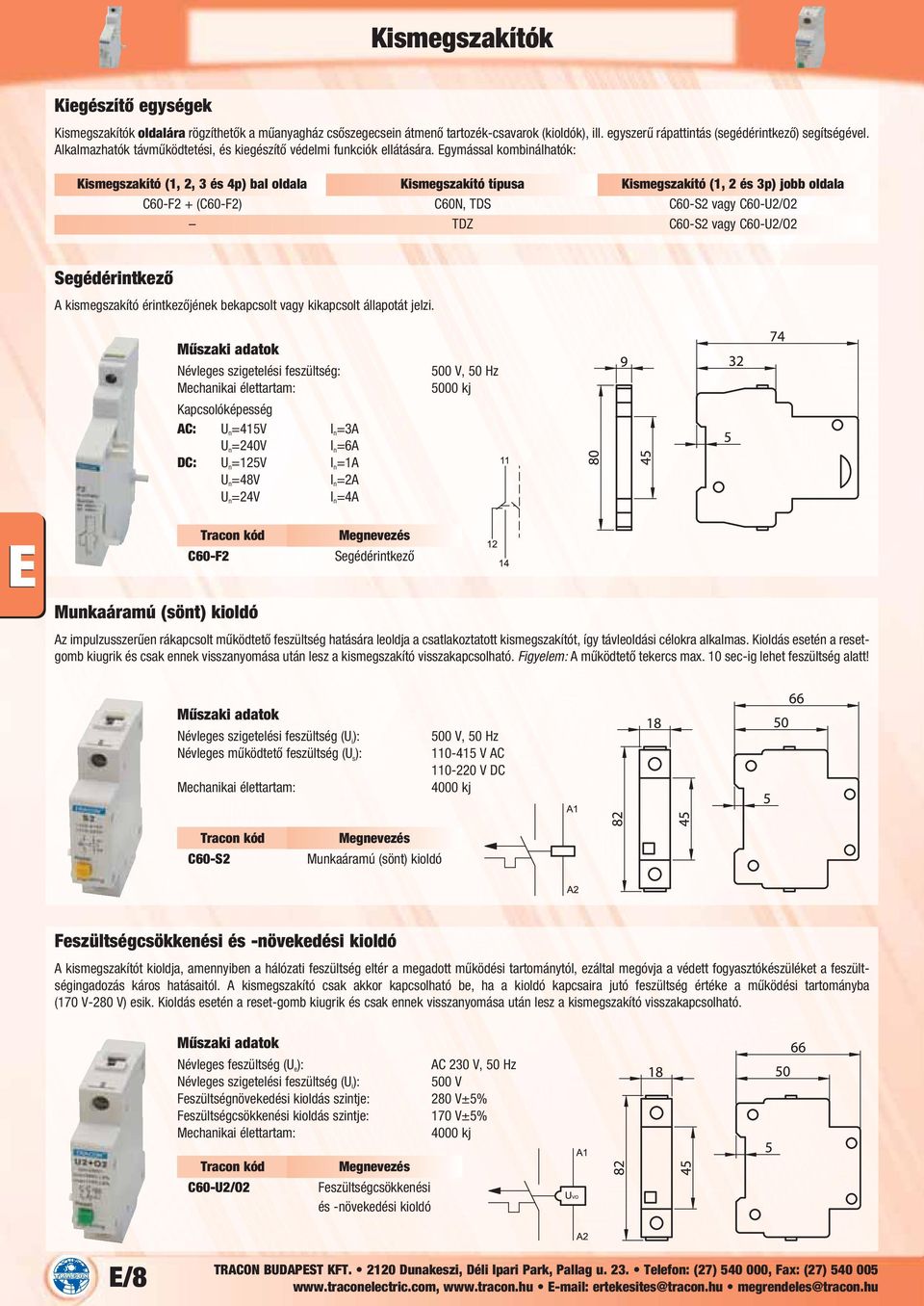 Egymással kombinálhatók: Kismegszakító (1, 2, 3 és 4p bal oldala Kismegszakító típusa Kismegszakító (1, 2 és 3p jobb oldala C60-F2 + (C60-F2 C60N, TDS C60-S2 vagy C60-U2/O2 TDZ C60-S2 vagy C60-U2/O2