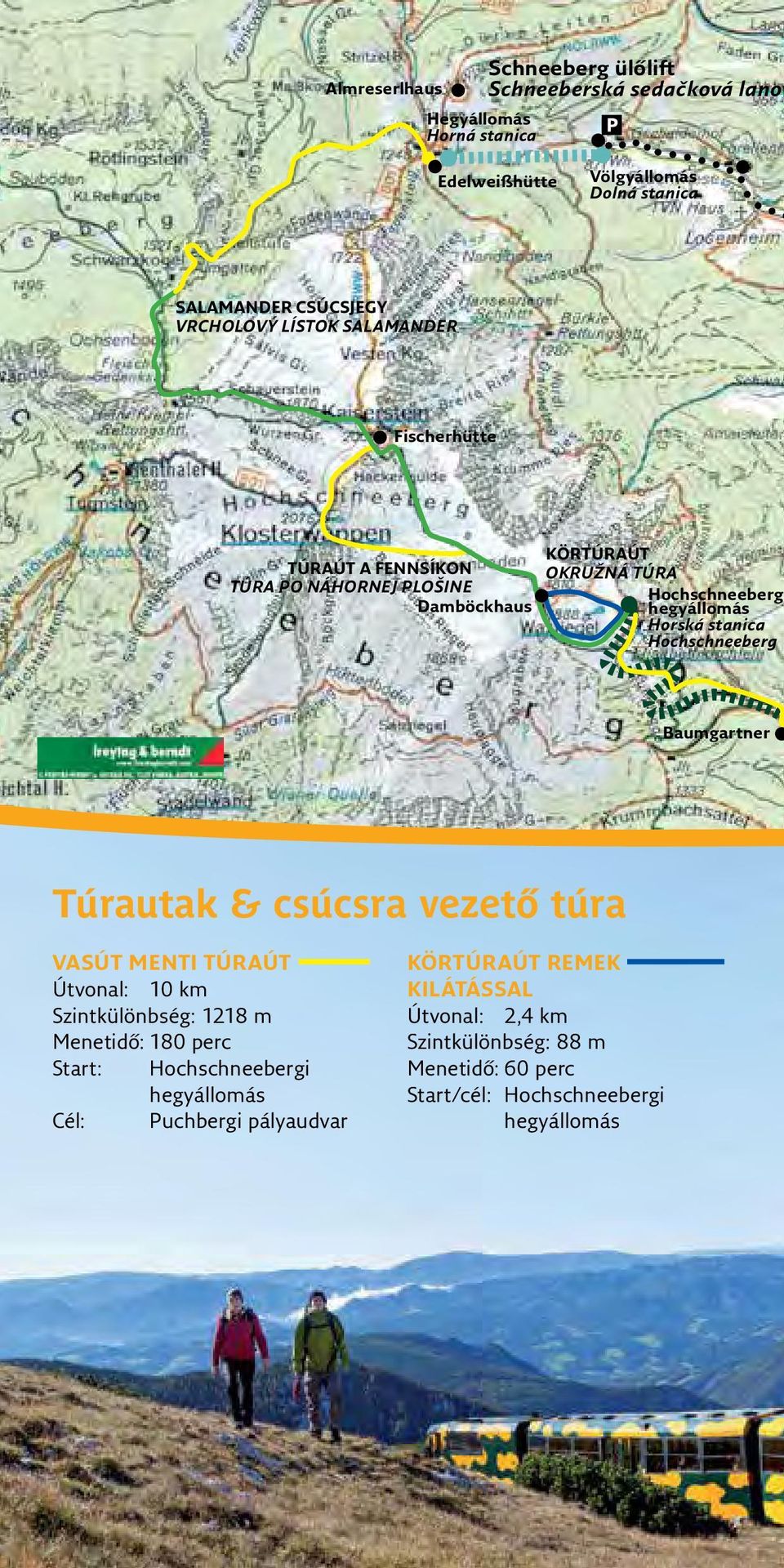 stanica Hochschneeberg Baumgartner Túrautak & csúcsra vezető túra VASÚT MENTI TÚRAÚT Útvonal: 10 km Szintkülönbség: 1218 m Menetidő: 180 perc Start: