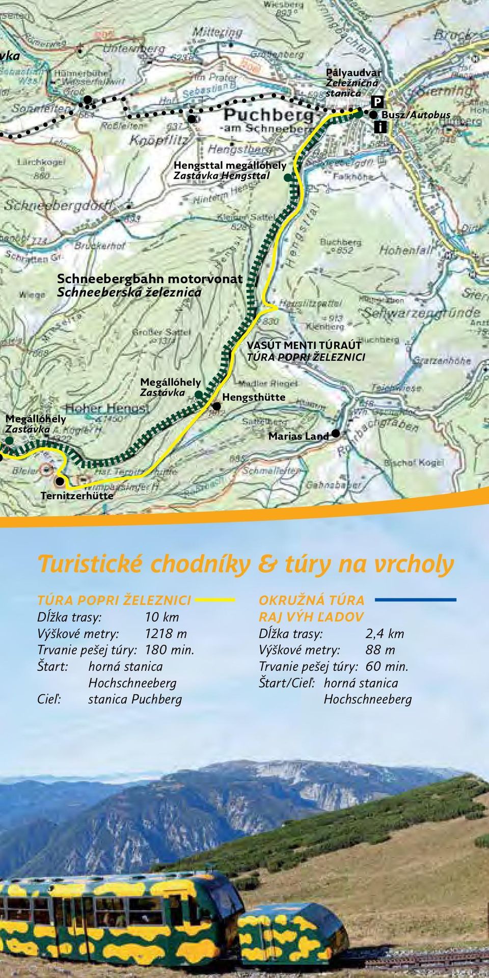 vrcholy TÚRA POPRI ŽELEZNICI Dĺžka trasy: 10 km Výškové metry: 1218 m Trvanie pešej túry: 180 min.