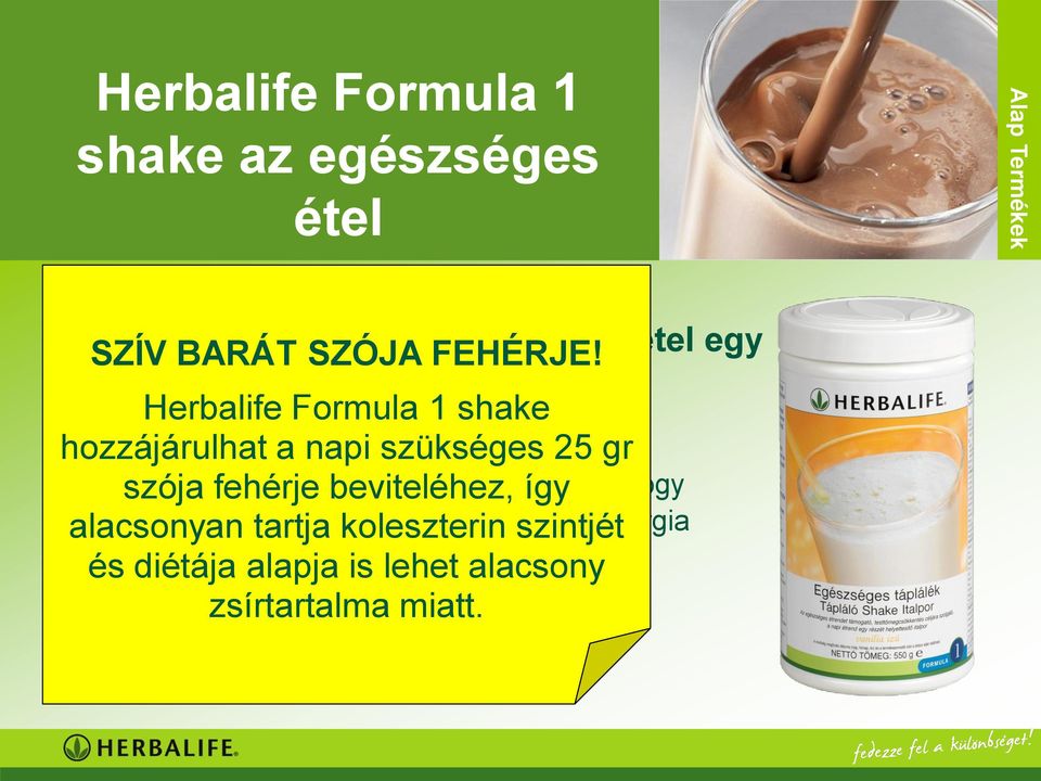 Herbalife Formula 1 shake hozzájárulhat Kevesebb mint a napi 220 kalória szükséges shake-ként 25 gr Szójafehérjét szója fehérje és