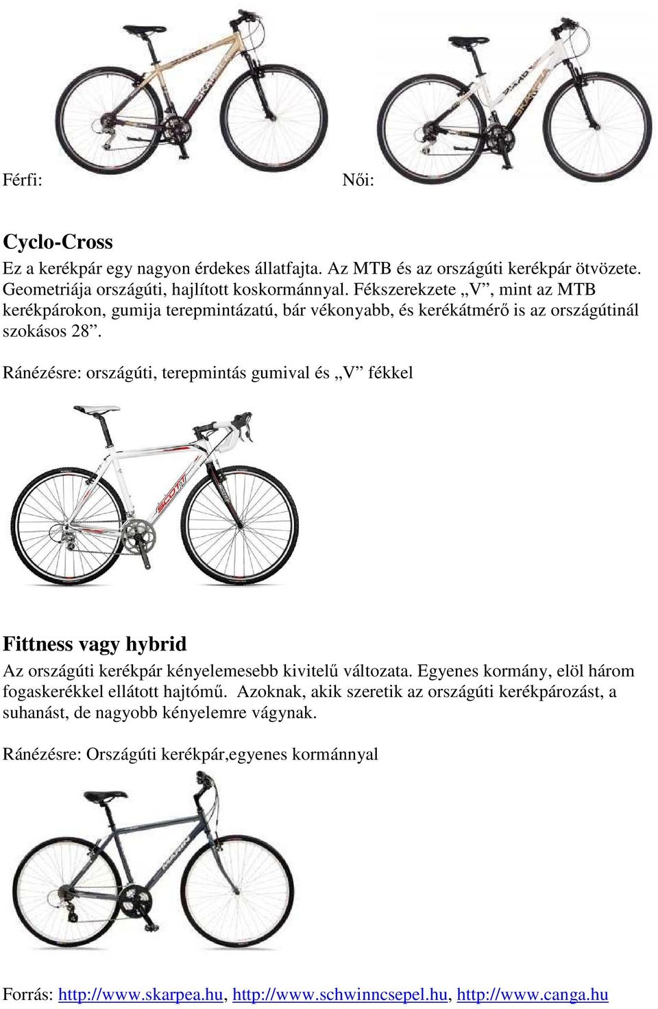 A táblázatban szereplı típusok: Mountain Bike - PDF Free Download