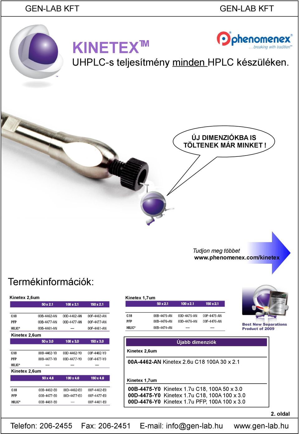 com/kinetex Porózus héj Termékinformációk: Kinetex 2,6um Kinetex 2,6um Kinetex 1,7um Töltet karakterisztika Újabb