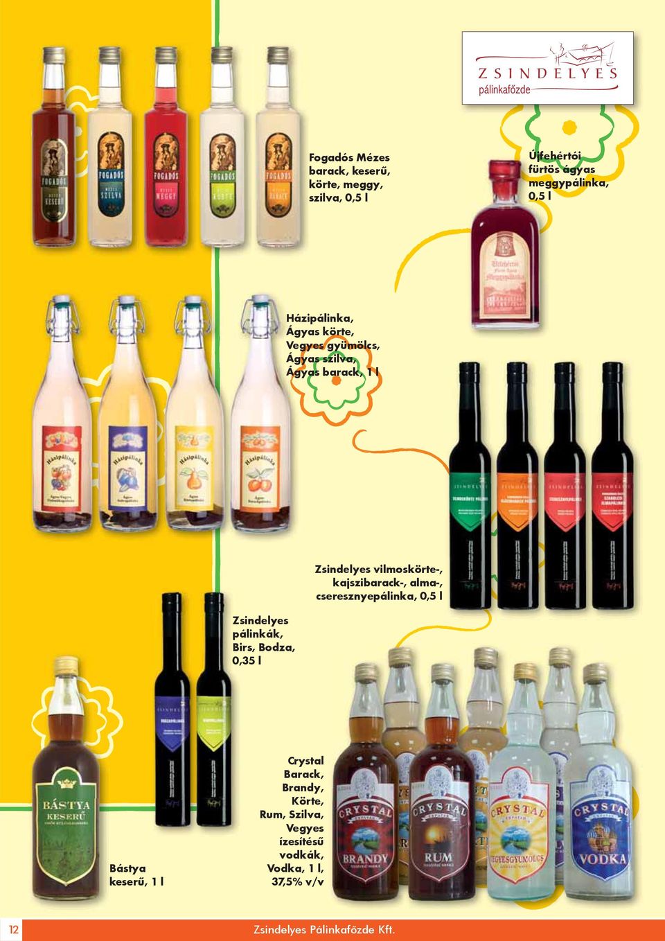 Bodza, 0,35 l Zsindelyes vilmoskörte-, kajszibarack-, alma-, cseresznyepálinka, 0,5 l Bástya keserű, 1 l