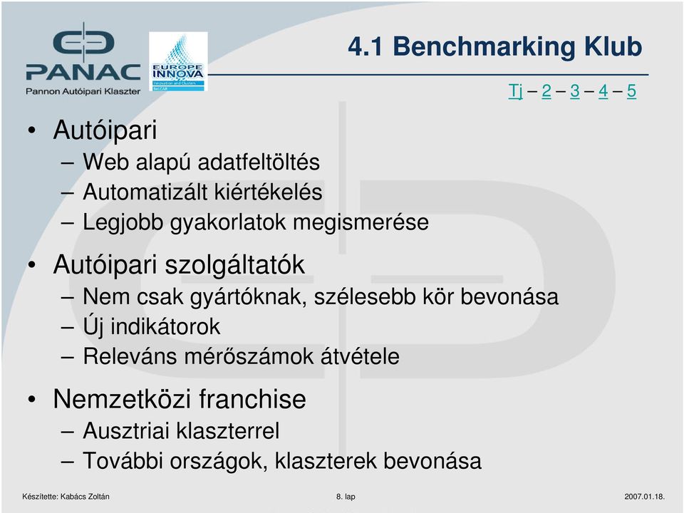 1 Benchmarking Klub Autóipari szolgáltatók Nem csak gyártóknak, szélesebb kör bevonása