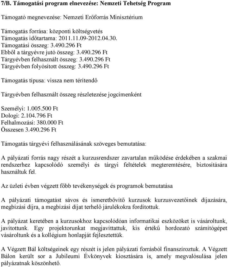 104.796 Ft Felhalmozási: 380.000 Ft Összesen 3.490.