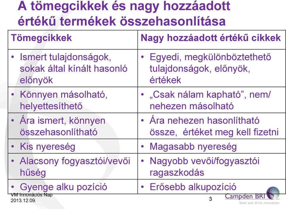 fogyasztói/vevői hűség Gyenge alku pozíció Egyedi, megkülönböztethető tulajdonságok, előnyök, értékek Csak nálam kapható, nem/ nehezen