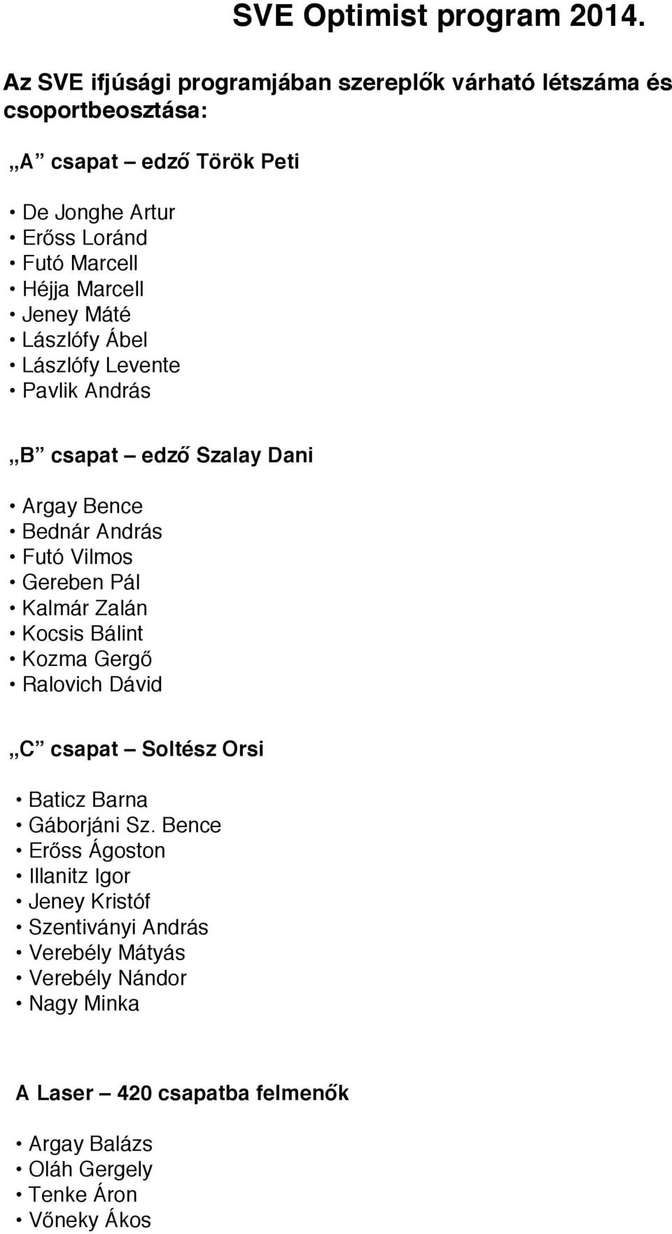 Marcell Jeney Máté Lászlófy Ábel Lászlófy Levente Pavlik András B csapat edző Szalay Dani Argay Bence Bednár András Futó Vilmos Gereben Pál Kalmár
