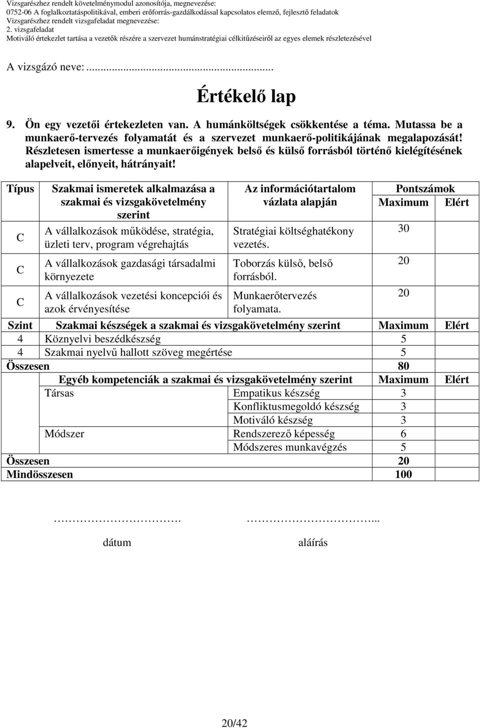 Típus Szakmai ismeretek alkalmazása a szakmai és vizsgakövetelmény szerint A vállalkozások mőködése, stratégia, üzleti terv, program végrehajtás A vállalkozások gazdasági társadalmi környezete A