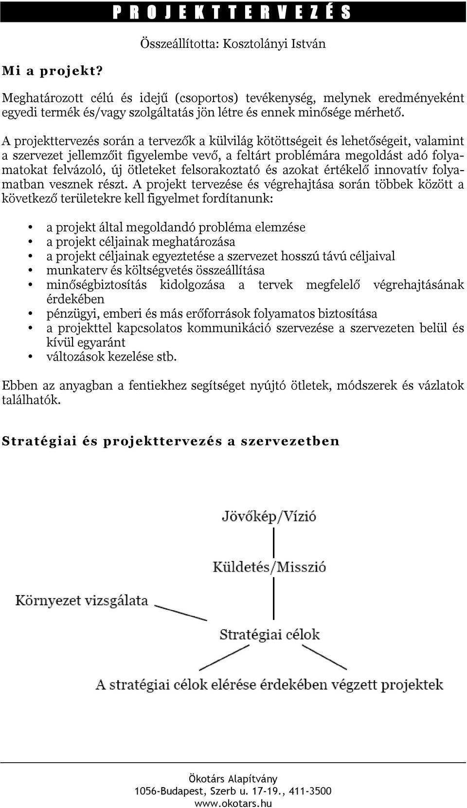 A projekttervezés során a tervezők a külvilág kötöttségeit és lehetőségeit, valamint a szervezet jellemzőit figyelembe vevő, a feltárt problémára megoldást adó folyamatokat felvázoló, új ötleteket