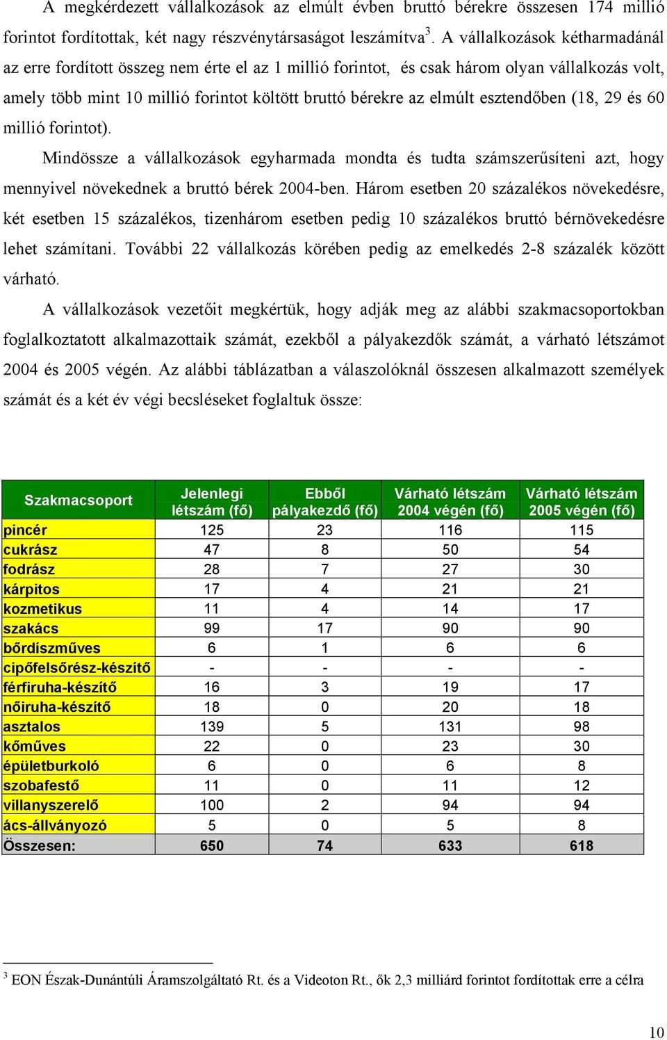 esztendőben (18, 29 és 60 millió forintot). Mindössze a vállalkozások egyharmada mondta és tudta számszerűsíteni azt, hogy mennyivel növekednek a bruttó bérek 2004-ben.