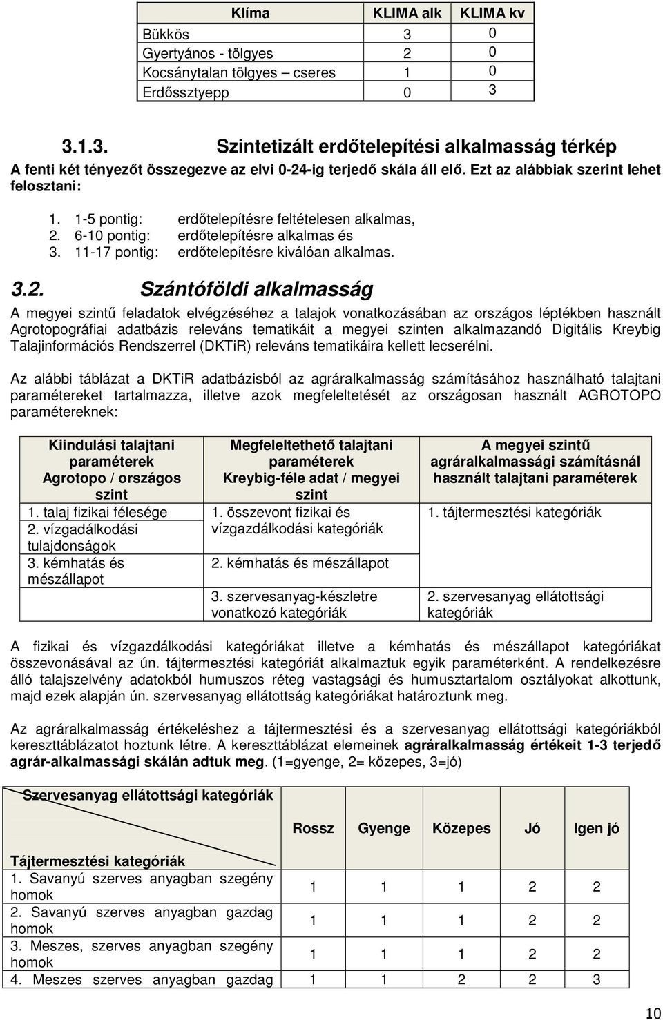 6-10 pontig: erdıtelepítésre alkalmas és 3. 11-17 pontig: erdıtelepítésre kiválóan alkalmas. 3.2.