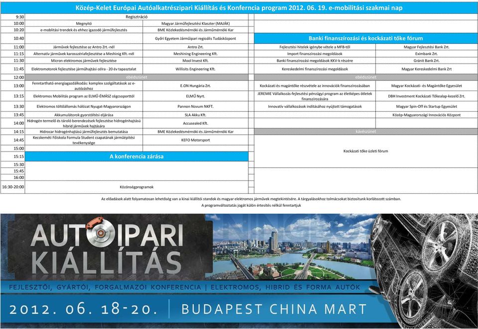 11:15 Alternatív járművek karosszériafejlesztése a Meshinig Kft.-nél Meshining Engineering Kft. Import finanszírozási megoldások Eximbank Zrt.