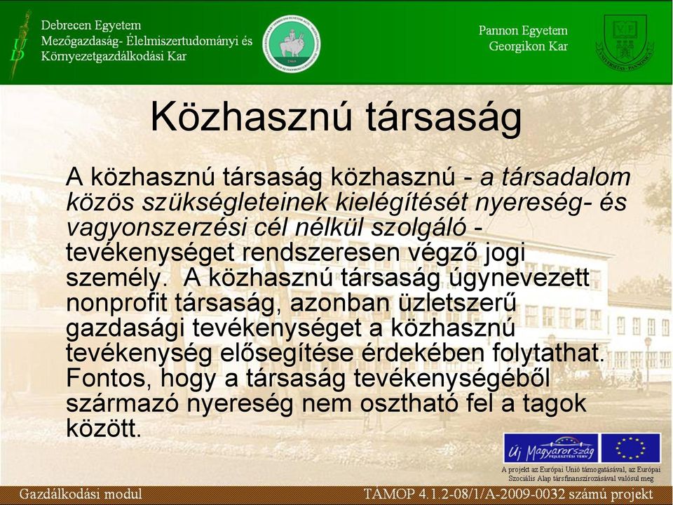 A közhasznú társaság úgynevezett nonprofit társaság, azonban üzletszerű gazdasági tevékenységet a közhasznú