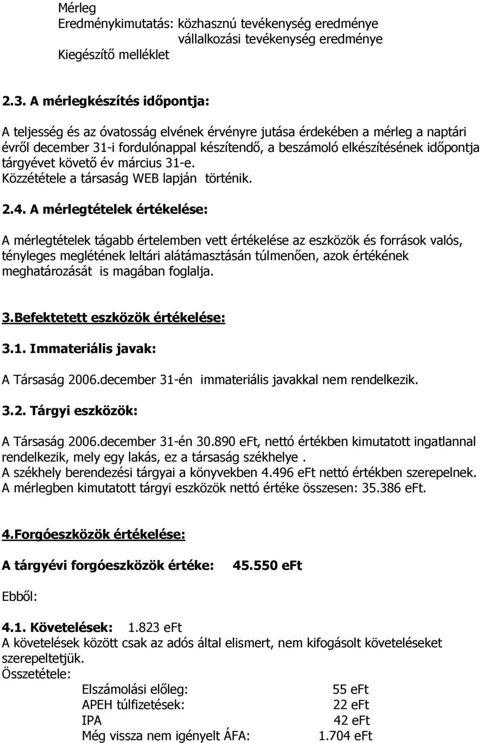 tárgyévet követő év március 31-e. Közzététele a társaság WEB lapján történik. 2.4.