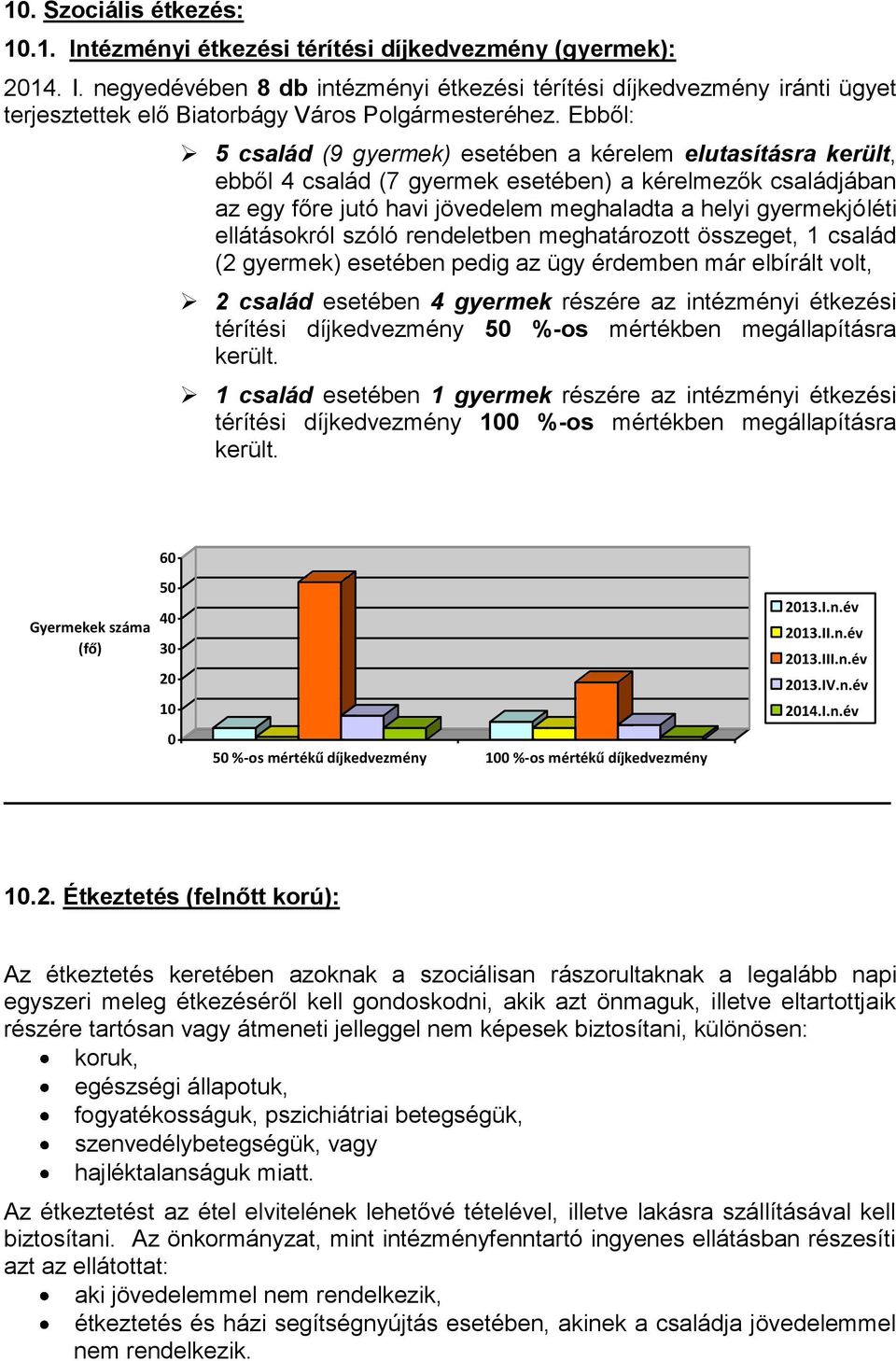 ellátásokról szóló rendeletben meghatározott összeget, 1 család (2 gyermek) esetében pedig az ügy érdemben már elbírált volt, 2 család esetében 4 gyermek részére az intézményi étkezési térítési