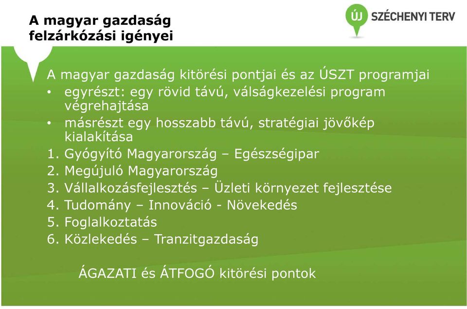 Gyógyító Magyarország Egészségipar 2. Megújuló Magyarország 3.