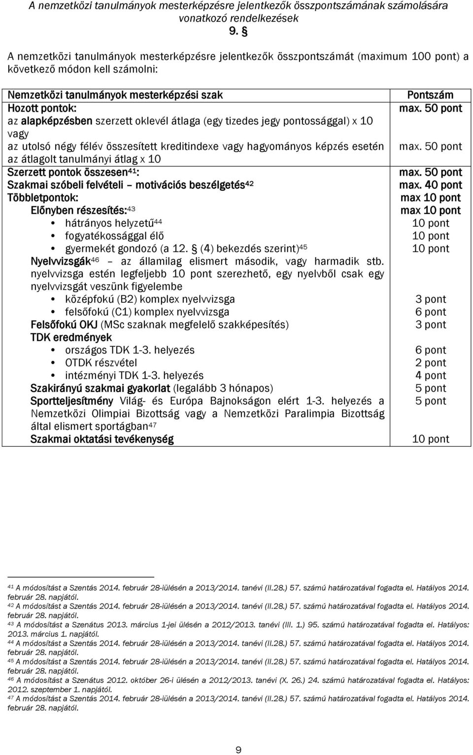 szerzett oklevél átlaga (egy tizedes jegy pontossággal) x 10 vagy az utolsó négy félév összesített kreditindexe vagy hagyományos képzés esetén az átlagolt tanulmányi átlag x 10 Szerzett pontok