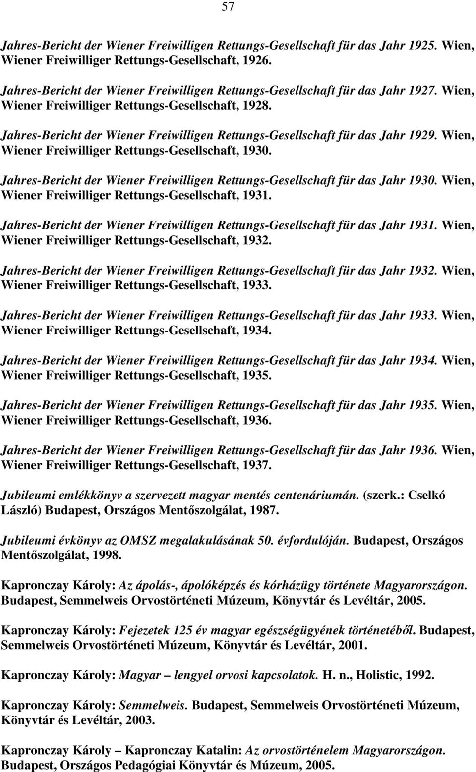 Jahres-Bericht der Wiener Freiwilligen Rettungs-Gesellschaft für das Jahr 1929. Wien, Wiener Freiwilliger Rettungs-Gesellschaft, 1930.