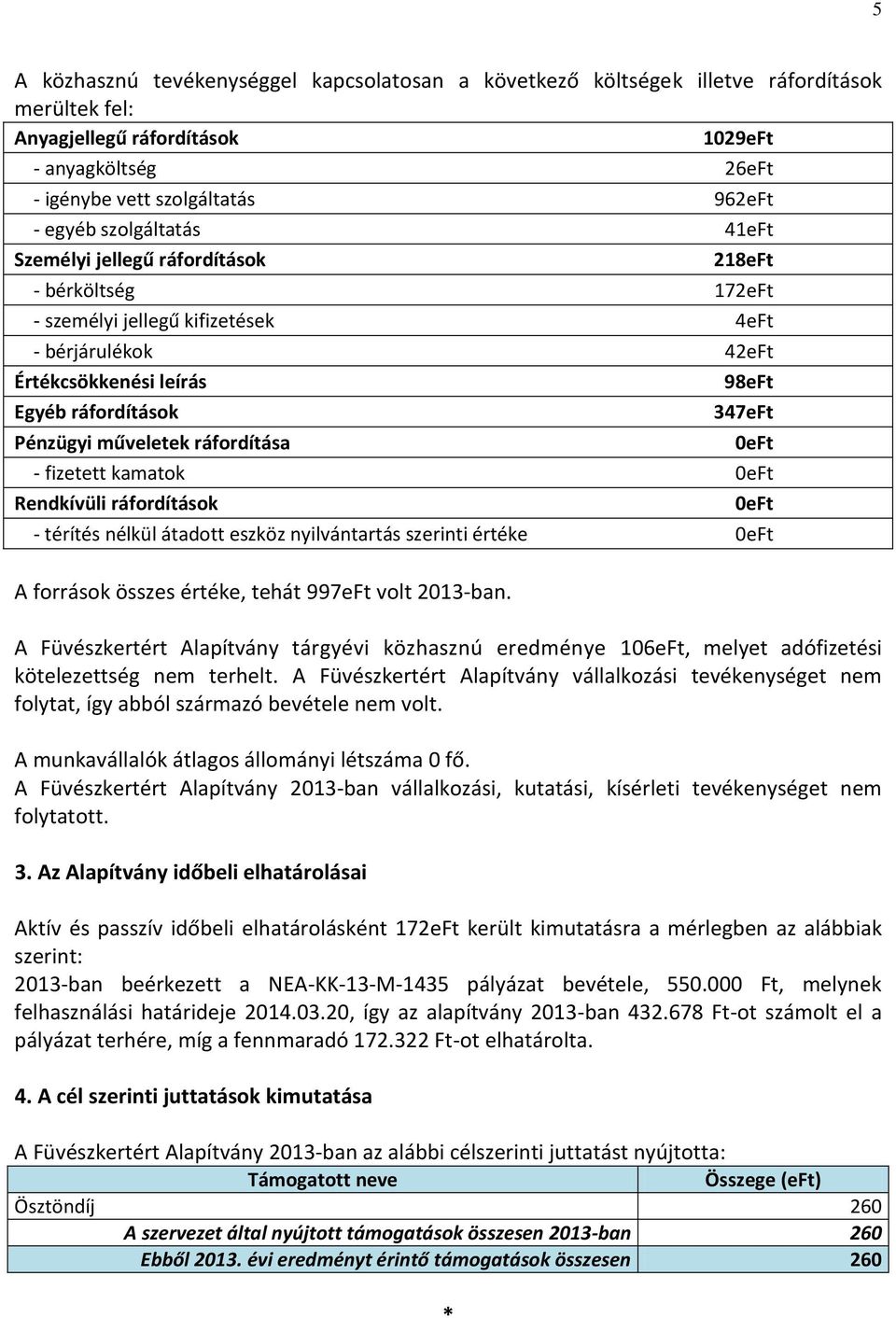 ráfordítása 347eFt - fizetett kamatok 0eFt Rendkívüli ráfordítások 0eFt 0eFt - térítés nélkül átadott eszköz nyilvántartás szerinti értéke 0eFt A források összes értéke, tehát 997eFt volt 2013-ban.