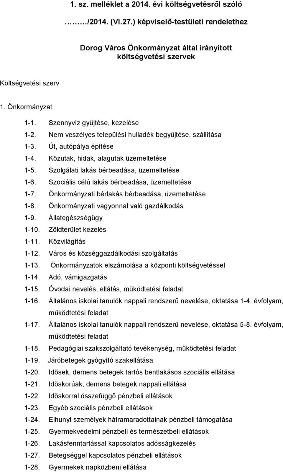 Szolgálati lakás bérbeadása, üzemeltetése 1-6. Szociális célú lakás bérbeadása, üzemeltetése 1-7. Önkormányzati bérlakás bérbeadása, üzemeltetése 1-8. Önkormányzati vagyonnal való gazdálkodás 1-9.