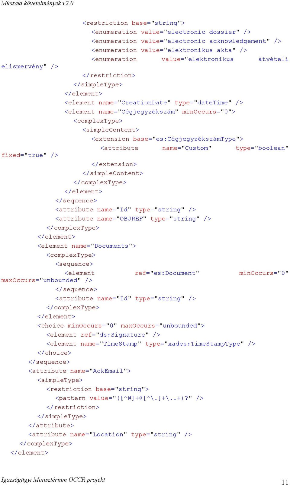 <simplecontent> <extension base="es:cégjegyzékszámtype"> <attribute name="custom" type="boolean" </extension> </simplecontent> </complextype> </element> </sequence> <attribute name="id" type="string"