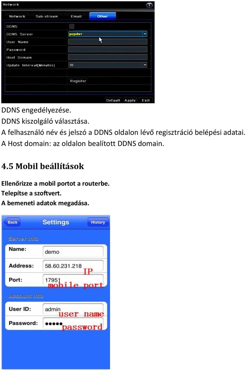 adatai. A Host domain: az oldalon bealított DDNS domain. 4.