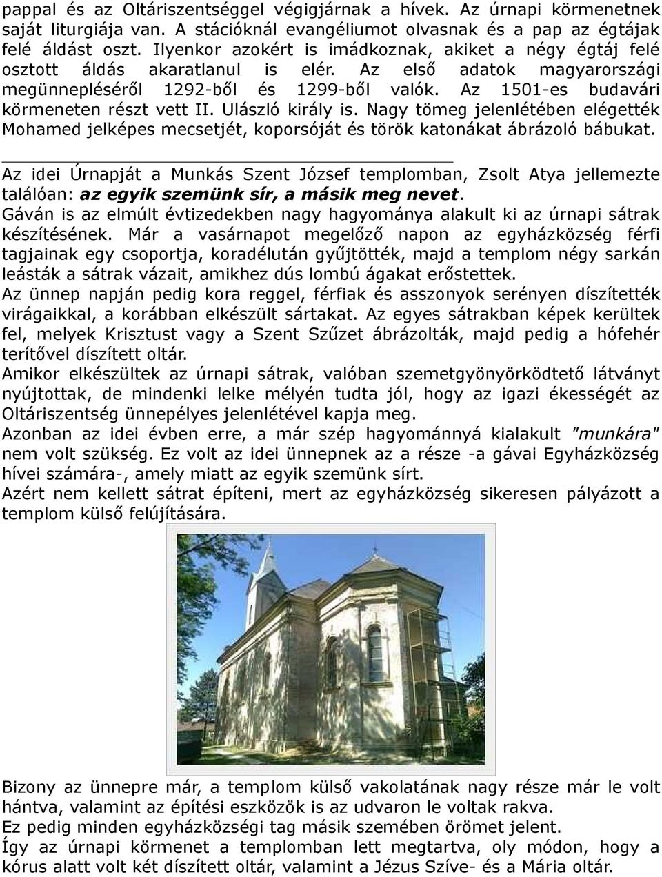 Az 1501-es budavári körmeneten részt vett II. Ulászló király is. Nagy tömeg jelenlétében elégették Mohamed jelképes mecsetjét, koporsóját és török katonákat ábrázoló bábukat.