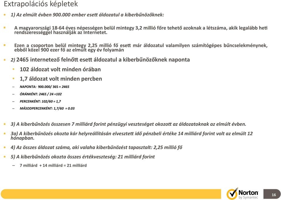 Ezen a csoporton belül mintegy 2,25 millió fő esec már áldozatul valamilyen számítógépes bűncselekménynek, ebből közel 900 ezer fő az elmúlt egy év folyamán 2) 2465 internetező felnőc esec áldozatul