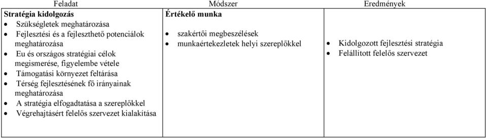irányainak meghatározása A stratégia elfogadtatása a szereplőkkel Végrehajtásért felelős szervezet kialakítása