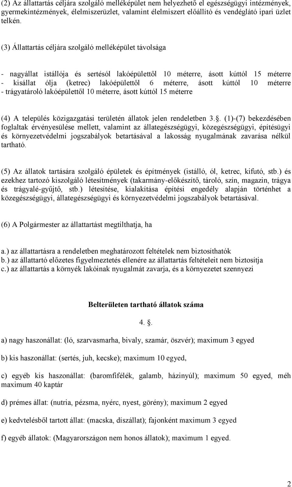 kúttól 10 méterre - trágyatároló lakóépülettől 10 méterre, ásott kúttól 15 méterre (4) A település közigazgatási területén állatok jelen rendeletben 3.