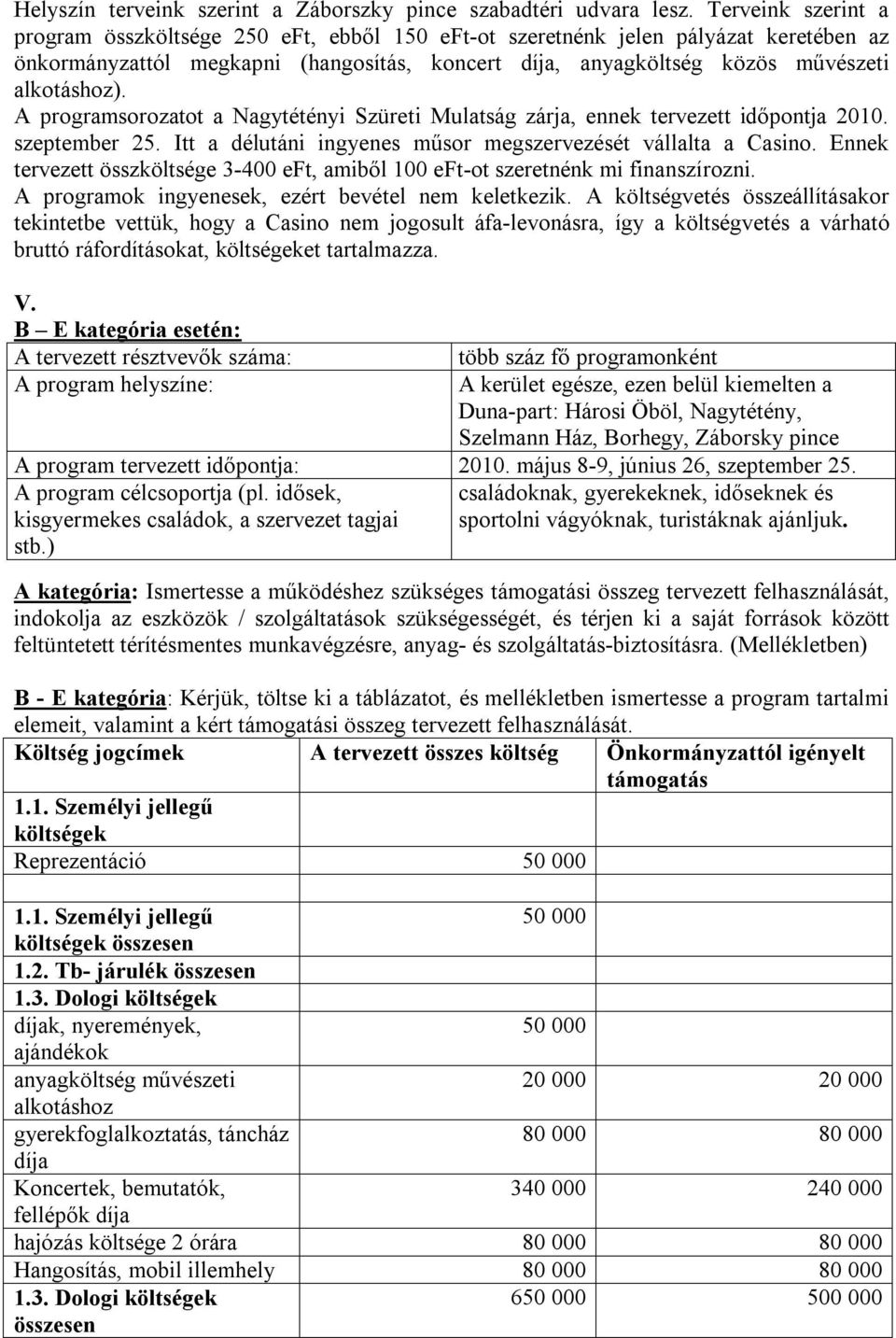 A programsorozatot a Nagytétényi Szüreti Mulatság zárja, ennek tervezett időpontja 2010. szeptember 25. Itt a délutáni ingyenes műsor megszervezését vállalta a Casino.