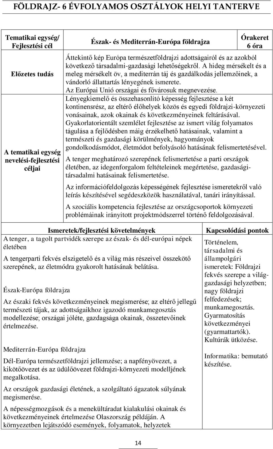 Lényegkiemelő és összehasonlító képesség fejlesztése a két kontinensrész, az eltérő élőhelyek közös és egyedi földrajzi-környezeti vonásainak, azok okainak és következményeinek feltárásával.