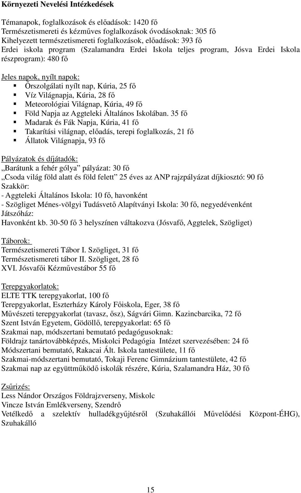 fő Meteorológiai Világnap, Kúria, 49 fő Föld Napja az Aggteleki Általános Iskolában.