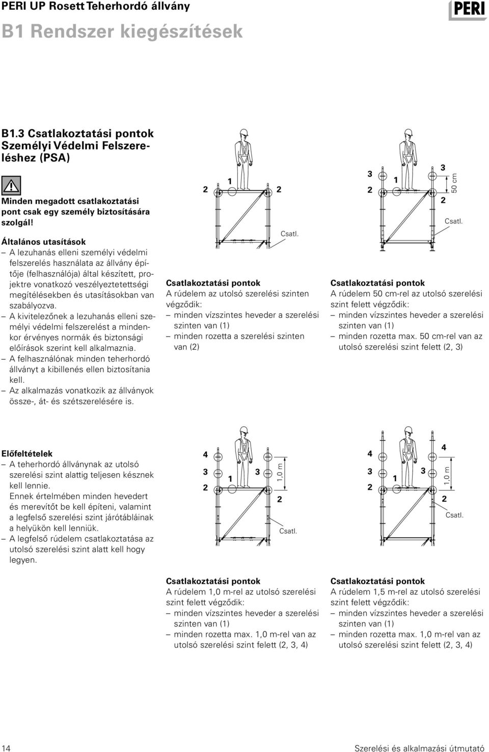 utasításokban van szabályozva. A kivitelezőnek a lezuhanás elleni személyi védelmi felszerelést a mindenkor érvényes normák és biztonsági előírások szerint kell alkalmaznia.