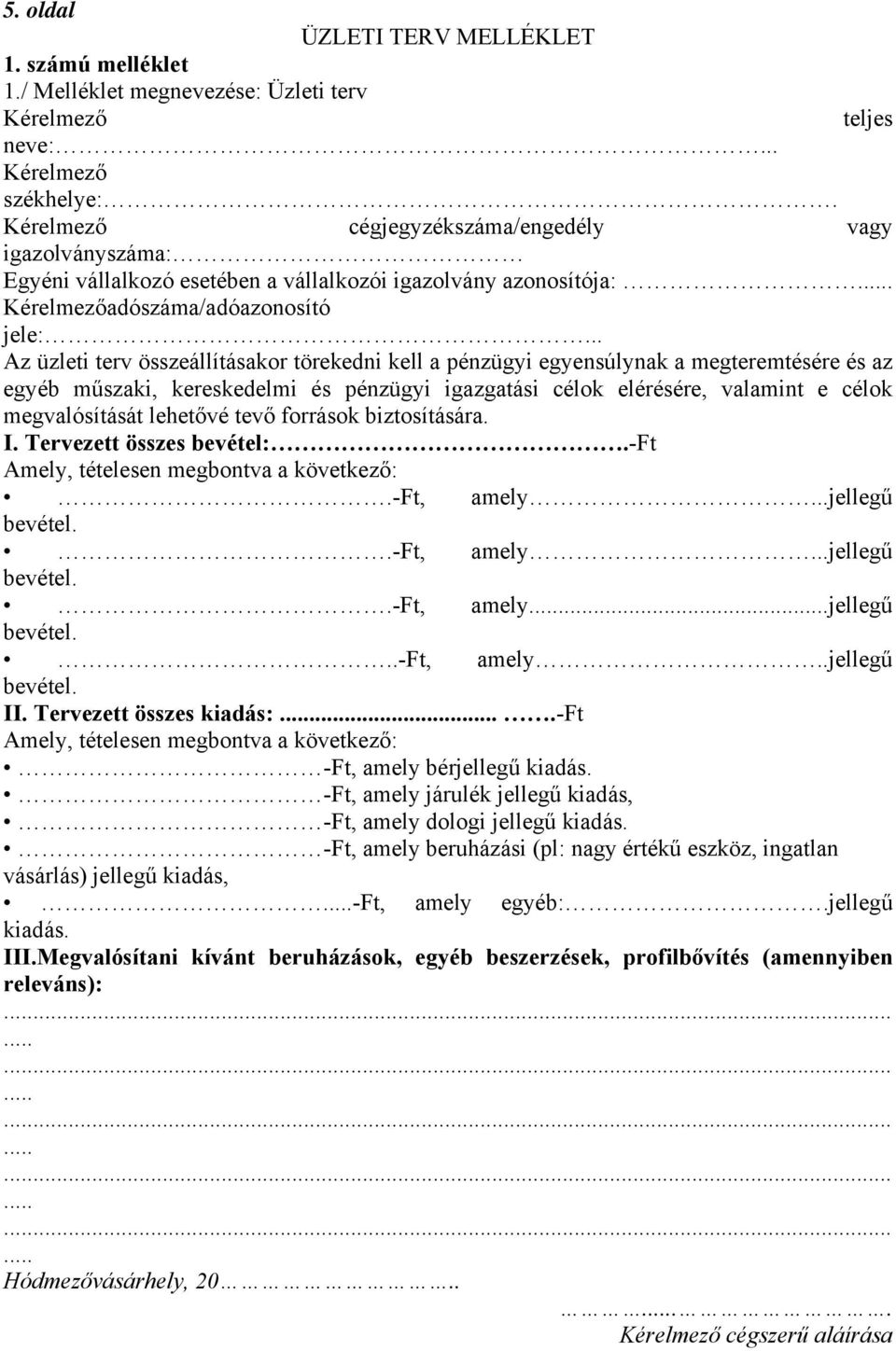 Az üzleti terv összeállításakor törekedni kell a pénzügyi egyensúlynak a megteremtésére és az egyéb műszaki, kereskedelmi és pénzügyi igazgatási célok elérésére, valamint e célok megvalósítását