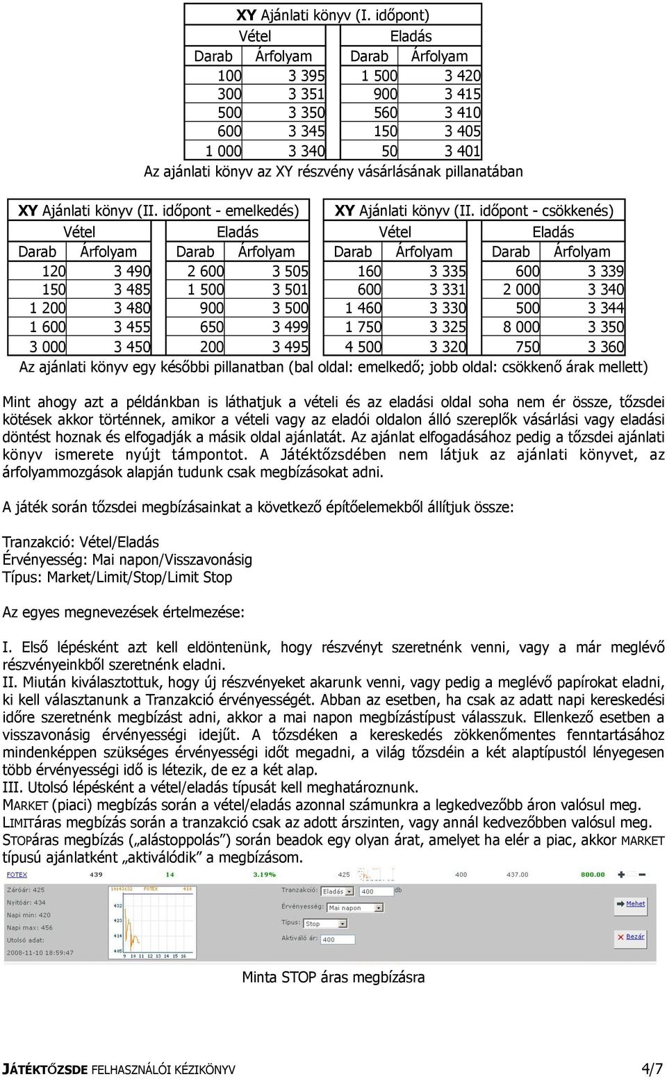 vásárlásának pillanatában XY Ajánlati könyv (II. időpont - emelkedés) XY Ajánlati könyv (II.