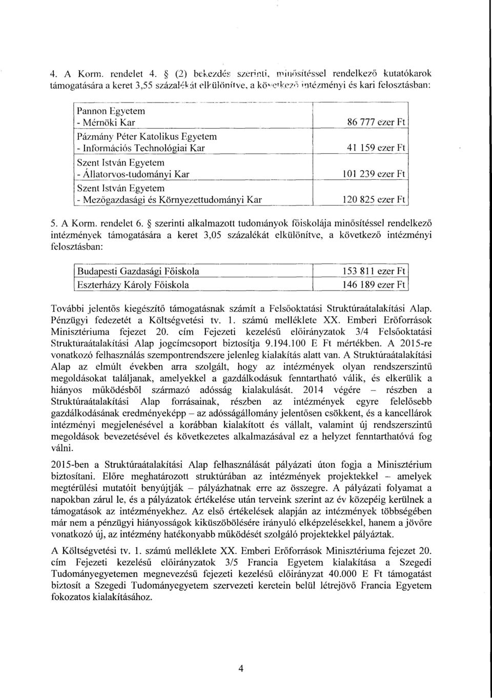 ezer Ft Pázmány Péter Katolikus Egyetem - Információs Technológiai Kar 41 159 ezer Ft Szent István Egyetem - Állatorvos-tudományi Kar 101 239 ezer F t Szent István Egyete m - Mez őgazdasági és