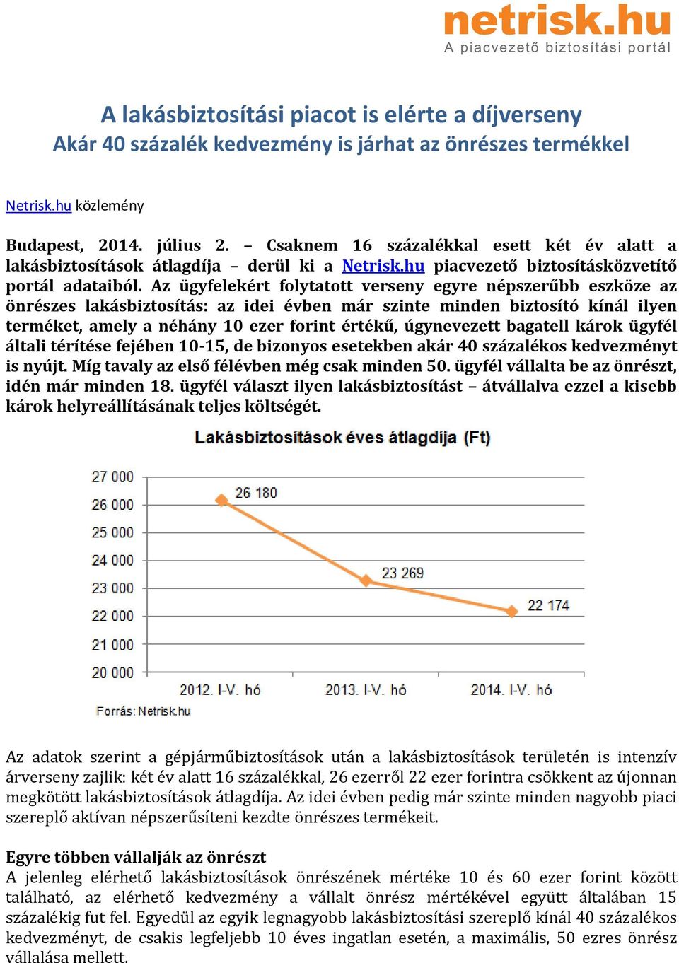 Az ügyfelekért folytatott verseny egyre népszerűbb eszköze az önrészes lakásbiztosítás: az idei évben már szinte minden biztosító kínál ilyen terméket, amely a néhány 10 ezer forint értékű,