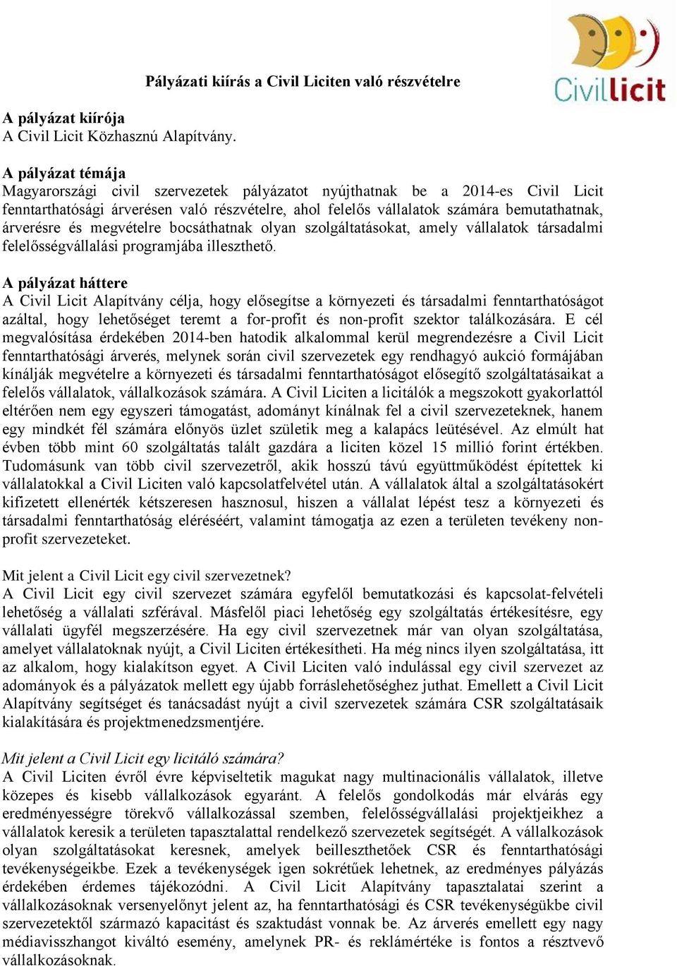 felelős vállalatok számára bemutathatnak, árverésre és megvételre bocsáthatnak olyan szolgáltatásokat, amely vállalatok társadalmi felelősségvállalási programjába illeszthető.