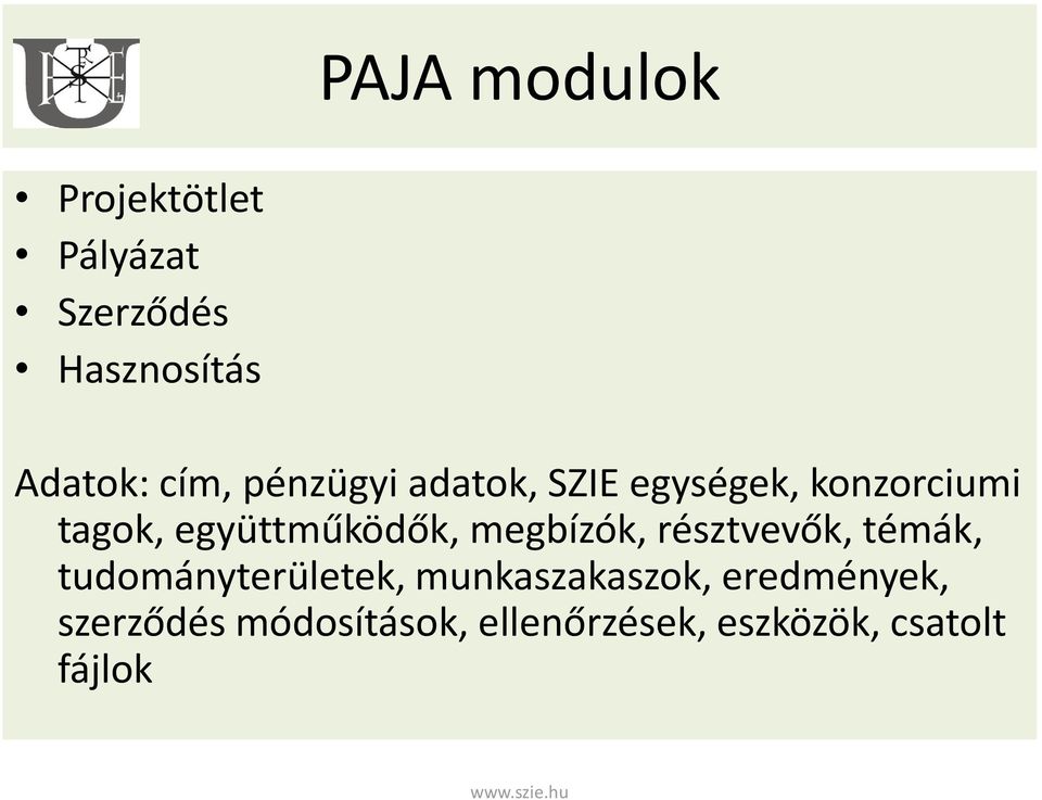 együttműködők, megbízók, résztvevők, témák, tudományterületek,