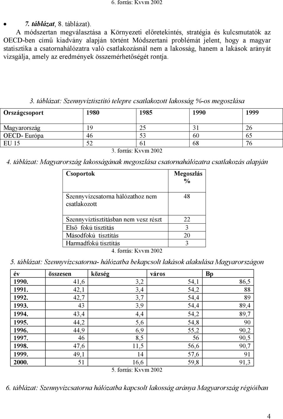 való csatlakozásnál nem a lakosság, hanem a lakások arányát vizsgálja, amely az eredmények összemérhetőségét rontja. 3.