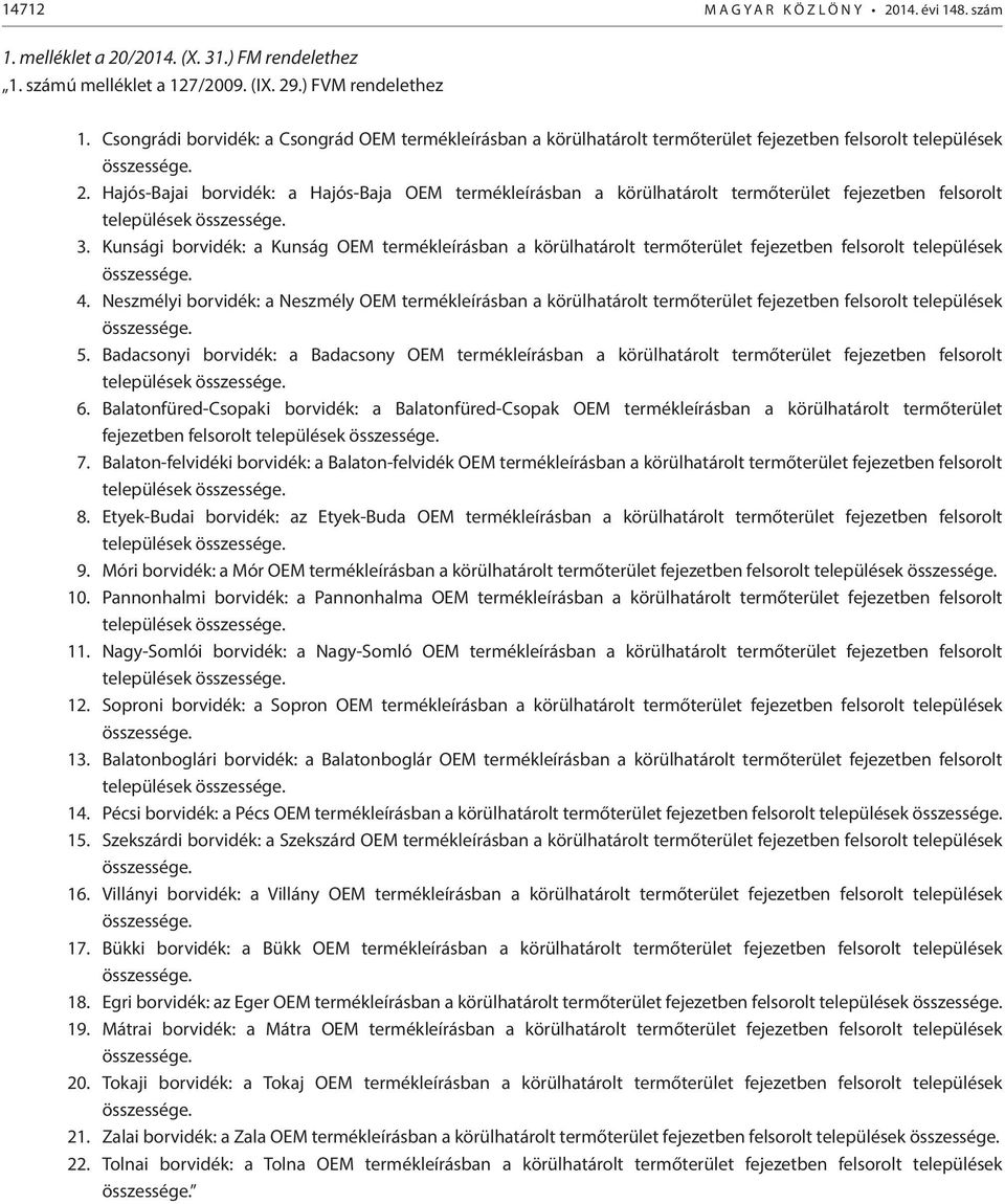 Hajós-Bajai borvidék: a Hajós-Baja OEM termékleírásban a körülhatárolt termőterület fejezetben felsorolt települések összessége. 3.