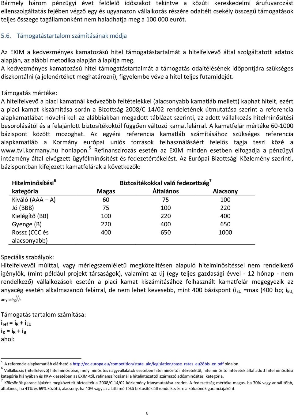 Támogatástartalom számításának módja Az EXIM a kedvezményes kamatozású hitel támogatástartalmát a hitelfelvevő által szolgáltatott adatok alapján, az alábbi metodika alapján állapítja meg.