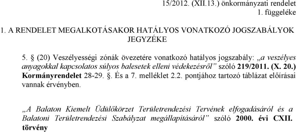 szóló 219/2011. (X. 20.) Kormányrendelet 28-29.. És a 7. melléklet 2.2. pontjához tartozó táblázat előírásai vannak érvényben.