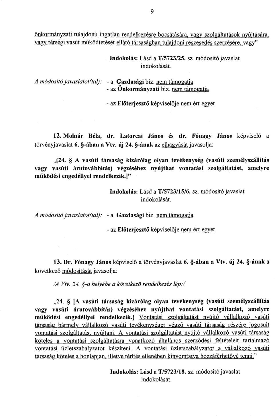 Fónagy János képviselő a törvényjavaslat 6. -ában a Vtv. új 24. -ának az elhagyását javasolja : [24.